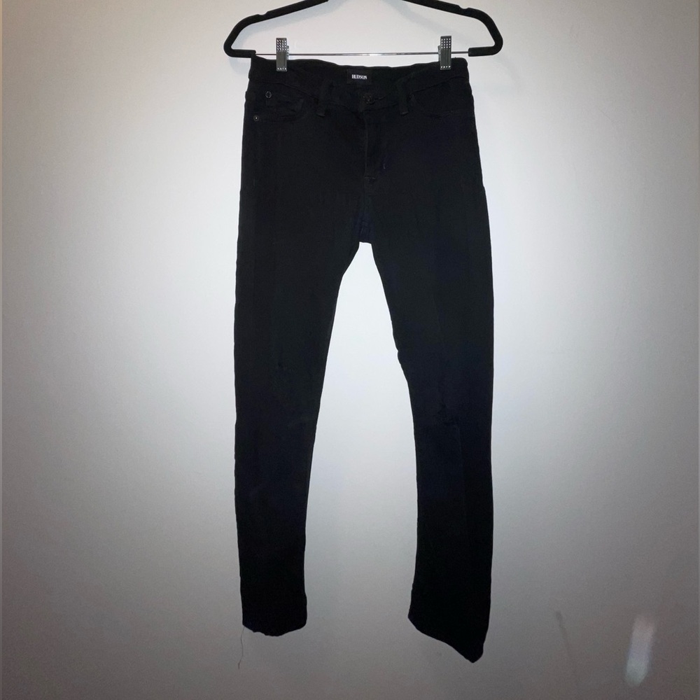 Hudson Black Ripped Skinny Jeans with distressed rips on knees